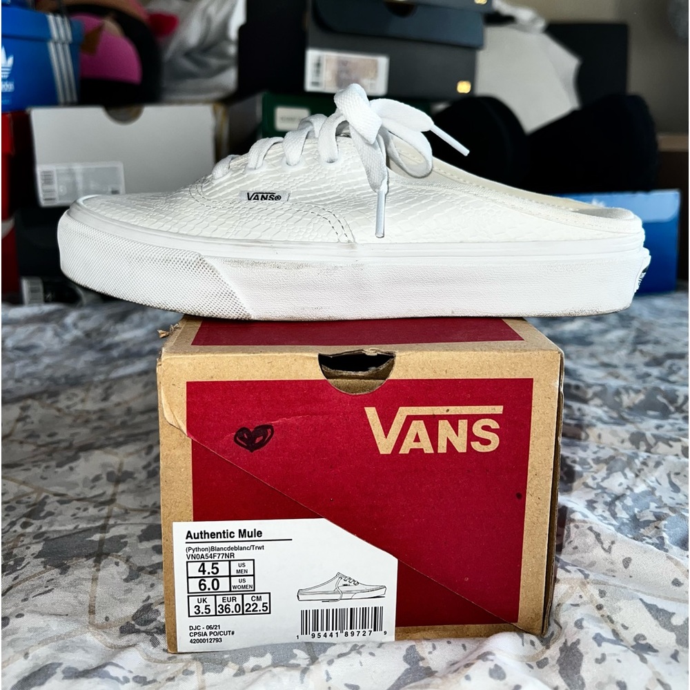 White snakes skin slip on vans size 6